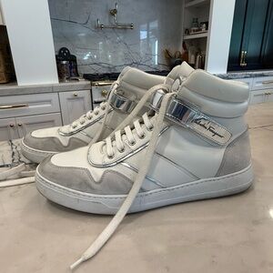 Salvatore Ferragamo Noe Men's White and Gray/Silver  High-Top Sneakers size 11